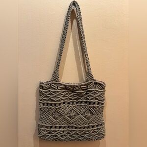 Macrame Bohemian Style Tote Bag knotted macrame patterns Olive Green